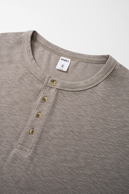 Men's Summer Button Placket Oversized Tee - Natural Fabric