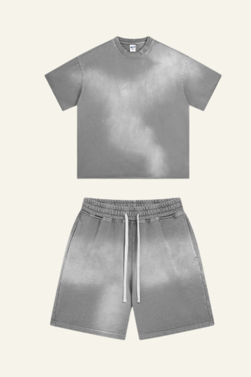 Men's Cotton Gradient Set: Loose-fitting T-shirt And Short