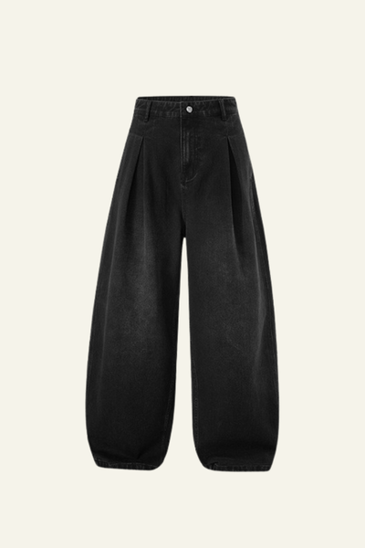 Men's Streetwear Washed Vintage Pleated  Wide Leg Jeans