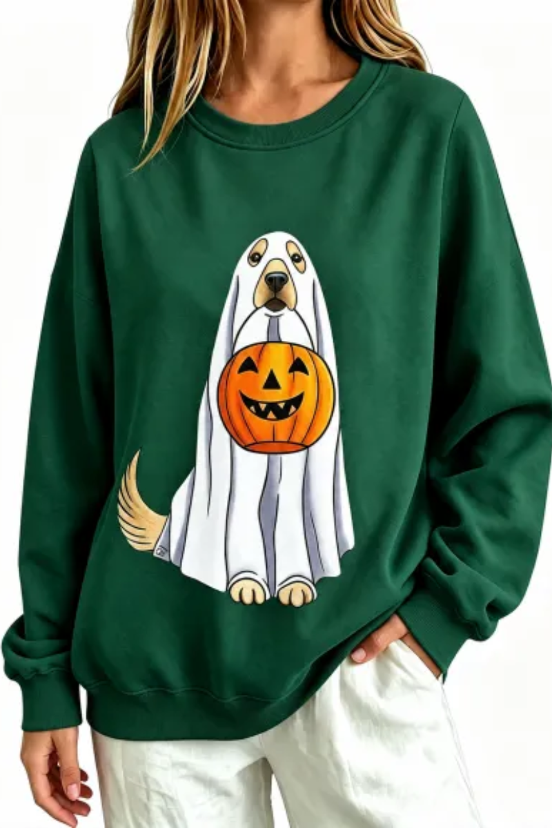 Women Fall Clothing Halloween Ghost Dog Pumpkin Sweatshirt