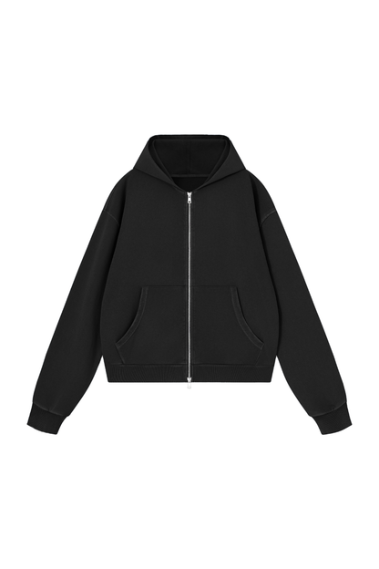 Unisex Fall Washed Vintage Boxy Double Zip Hoodie