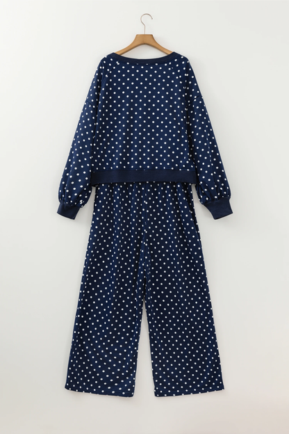 Women Spring Plus Size Polka Dot Wide Leg Lounge Set