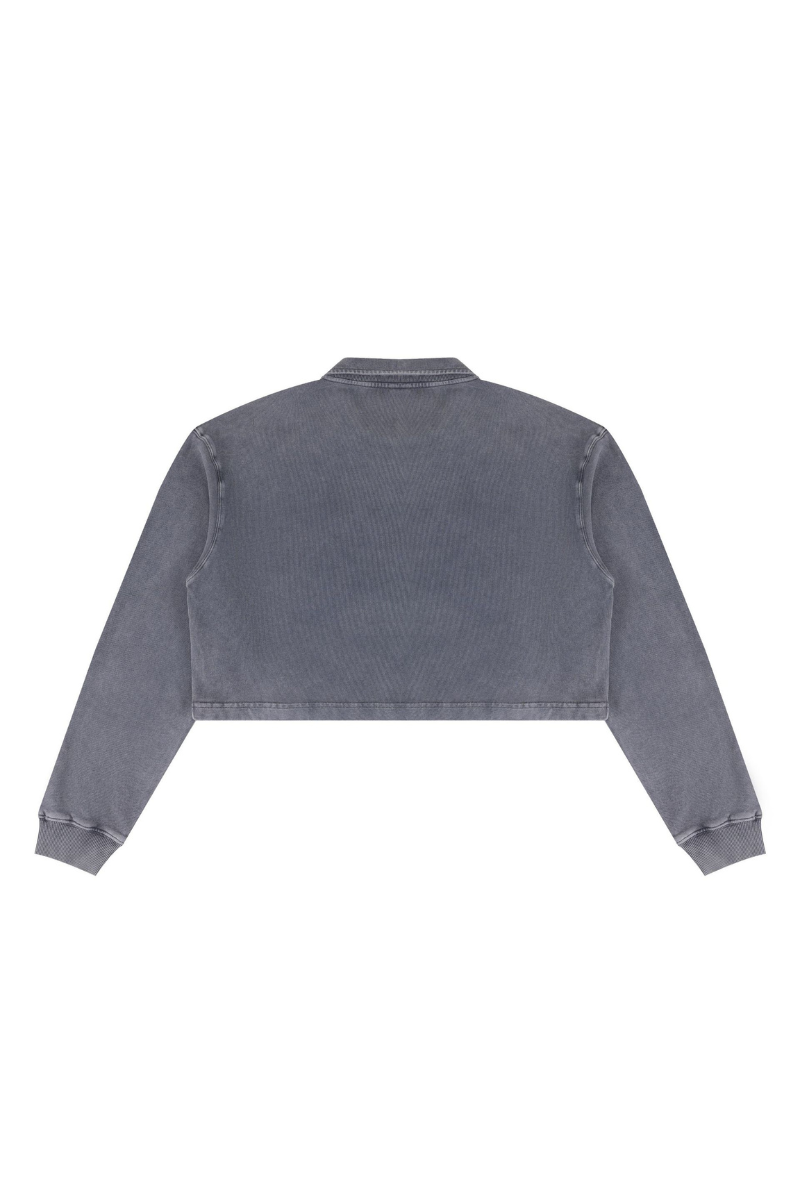 Women Fall Clothing Snow Washed Collared Crop Sweatshirt