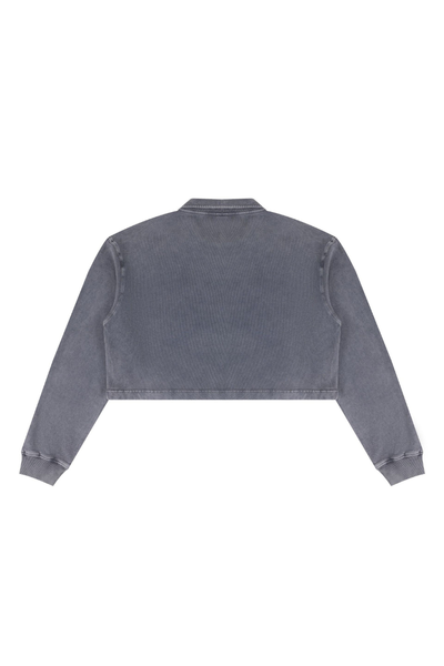 Women Fall Clothing Snow Washed Collared Crop Sweatshirt