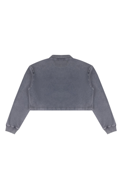 Women Fall Clothing Snow Washed Collared Crop Sweatshirt