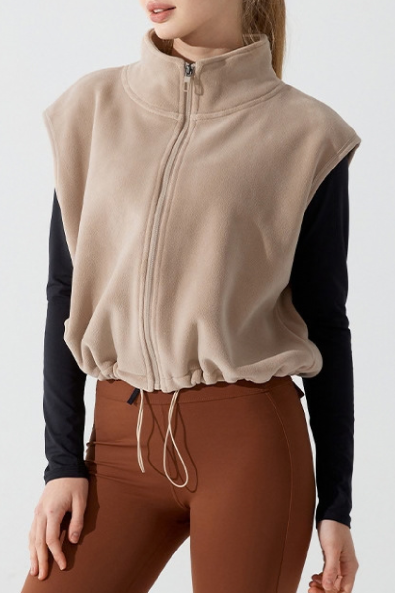 Women Fall Clothing Warm Double-Sided Oat Fleece Zip Vest
