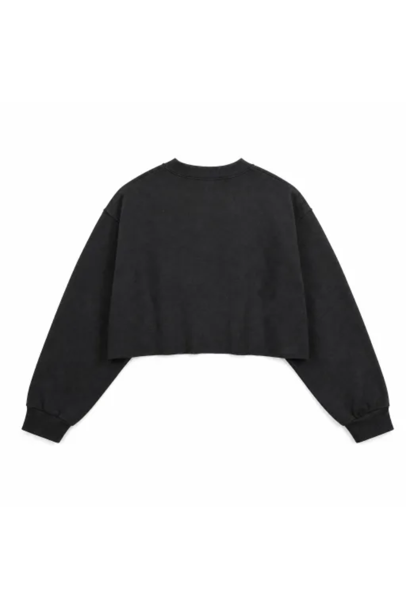 Women Spring Raw Hem Exposed Seam Cropped Sweatshirt