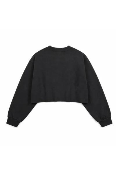 Women Spring Raw Hem Exposed Seam Cropped Sweatshirt