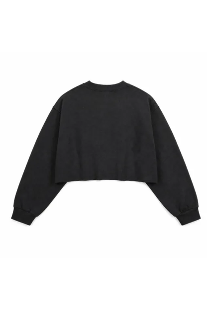Women Spring Raw Hem Exposed Seam Cropped Sweatshirt