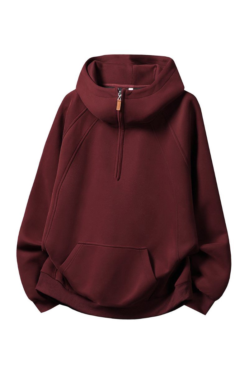 Men Fall 3D Paneled Half Zip High Collar Hoodie