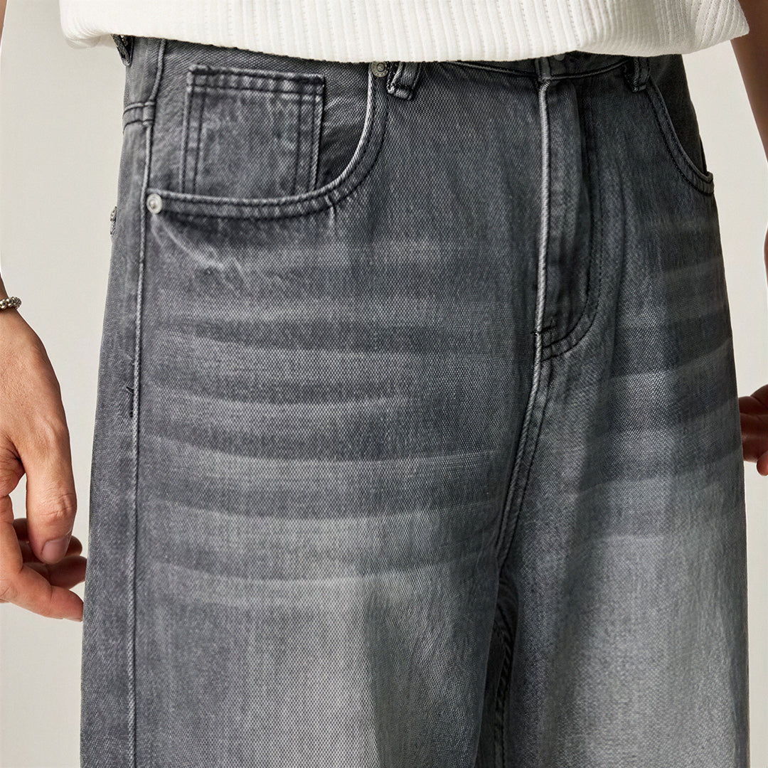 Men's Spring Gray Gradient Cat Whisker Denim Jeans