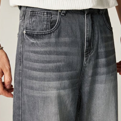 Men's Spring Gray Gradient Cat Whisker Denim Jeans