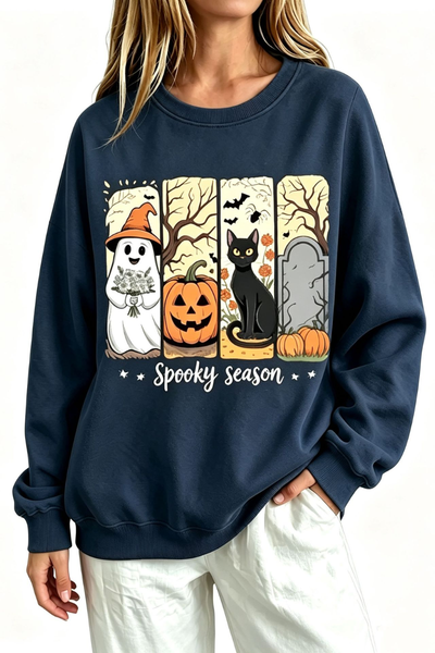 Women Fall Clothing Halloween Spooky Ghost Cat Sweatshirt