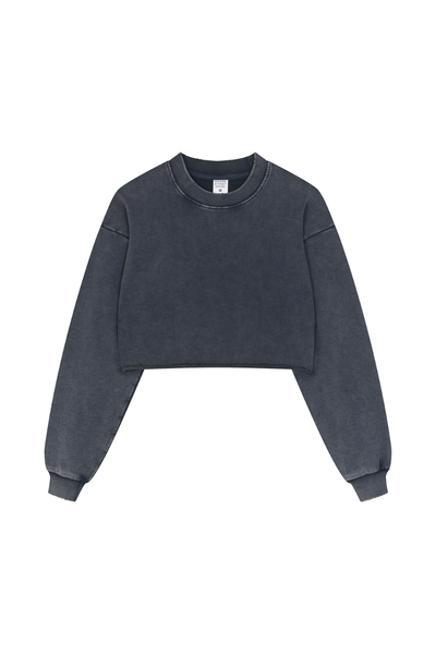 Women Fall Clothing Heavy Snow Washed Cropped Sweatshirt