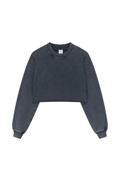 Women Fall Clothing Heavy Snow Washed Cropped Sweatshirt