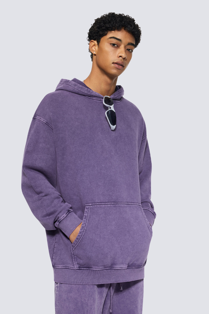 Men's 420g Heavy Cotton Washed Distressed Hoodie