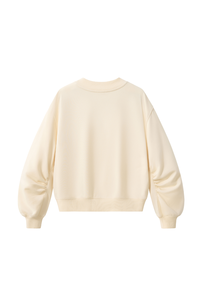 Women Fall V Neck Boxy Cropped Lantern Sleeve Sweatshirt