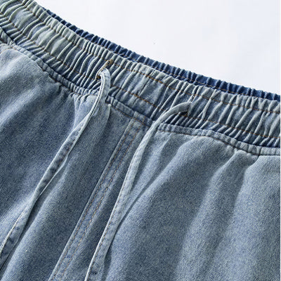 Men's Summer Dark Wash Carpenter Drawstring Denim Shorts