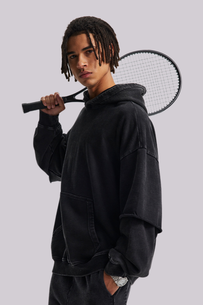 Men's Cotton Retro Faux-Two-Piece Washed  Hoodie