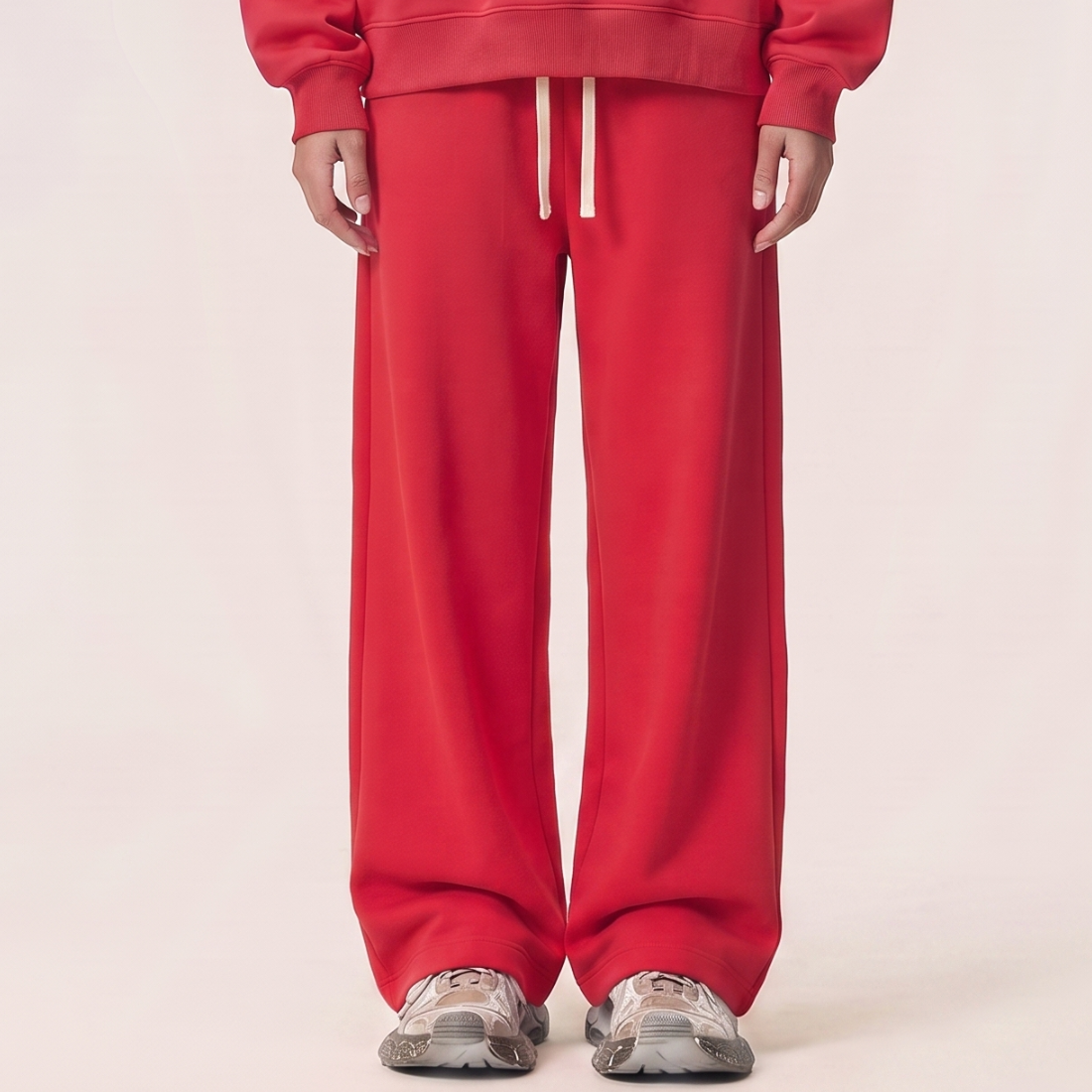 Unisex Spring Cotton Wide-Leg Drawstring Pocket Sweatpants