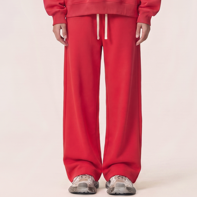 Unisex Spring Cotton Wide-Leg Drawstring Pocket Sweatpants