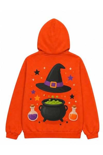 Unisex Fall Clothing Halloween Pumpkin Bat Zip Hoodie