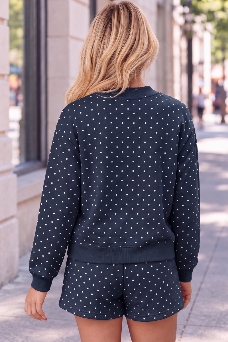 Women All Season Cozy Polka Dot Relaxed 2-Piece Shorts Set