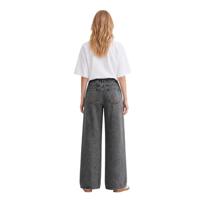 Women's High Waist Cherry Embroidered Wide Leg Jeans