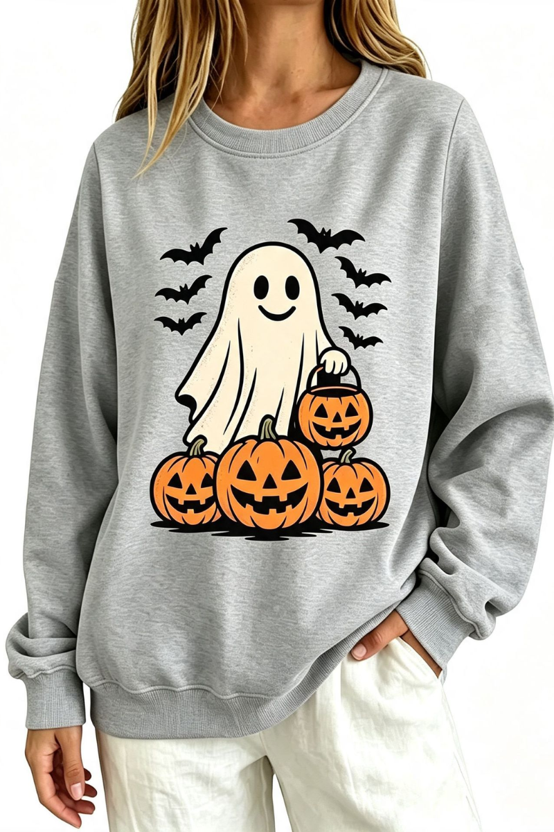 Women Fall Clothing Halloween Ghost Pumpkin Bat Sweatshirt