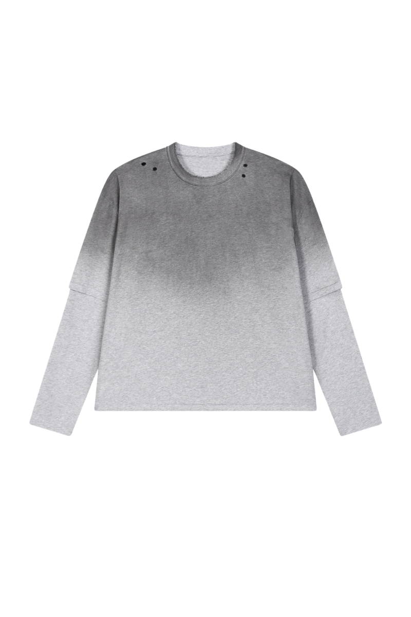 Women Fall Gradient Distressed Layered Long Sleeve Top