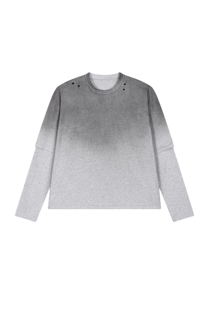 Women Fall Gradient Distressed Layered Long Sleeve Top