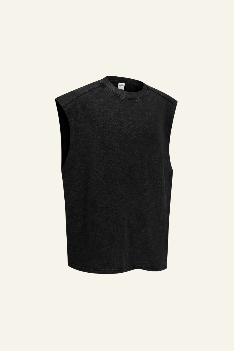 Men's Cotton Washed Retro Round-necked Tank Top