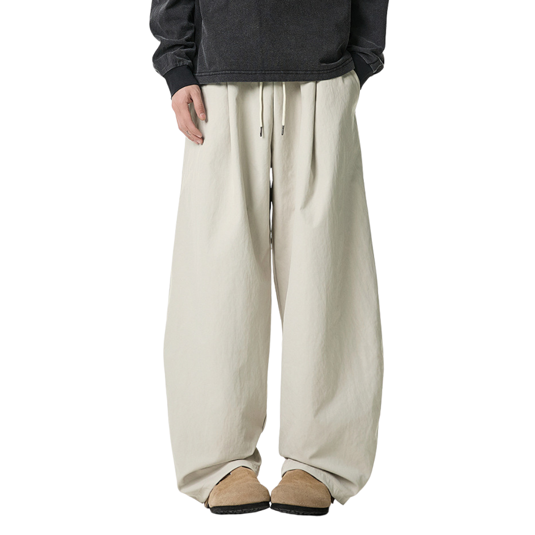 Men's Spring Pleated Loose Curved Wide Solid Pants