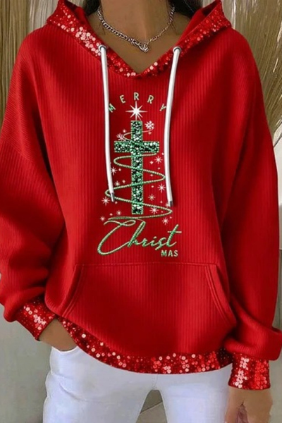 Women Fall Clothing Christmas Santa Ribbed Hoodie