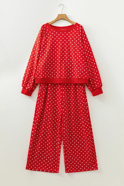 Women Spring Plus Size Polka Dot Wide Leg Lounge Set