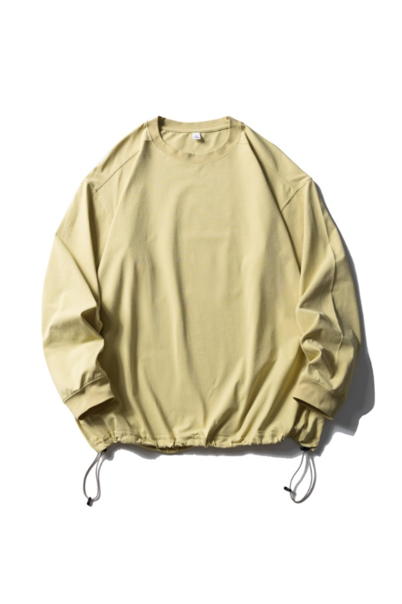 Unisex Spring Drawstring-Hem Relaxed Long-Sleeve T-Shirt