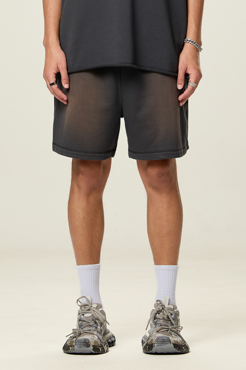 Men's 350G Cotton Shorts - Spray Wash Vintage Drawstring