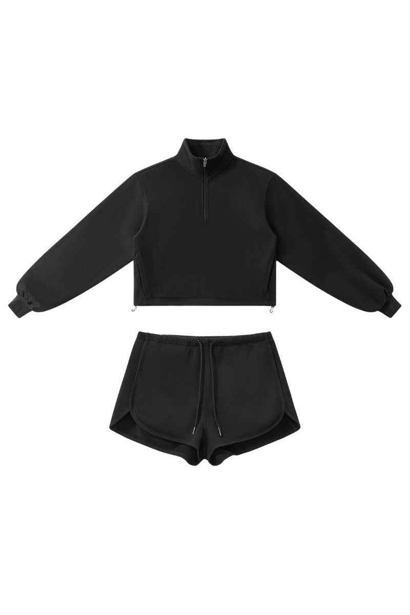 Women's Fall Winter Half-Zip Cropped Athletic 2-Piece Set