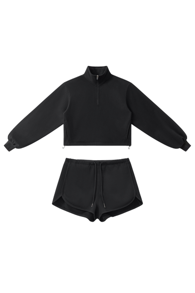 Women's Fall Winter Half-Zip Cropped Athletic 2-Piece Set