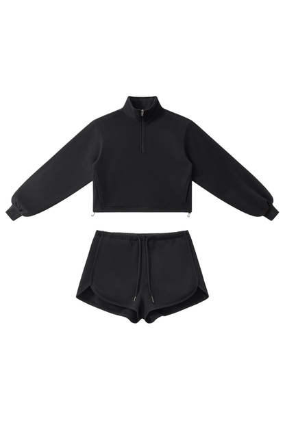 Women's Fall Winter Half-Zip Cropped Athletic 2-Piece Set