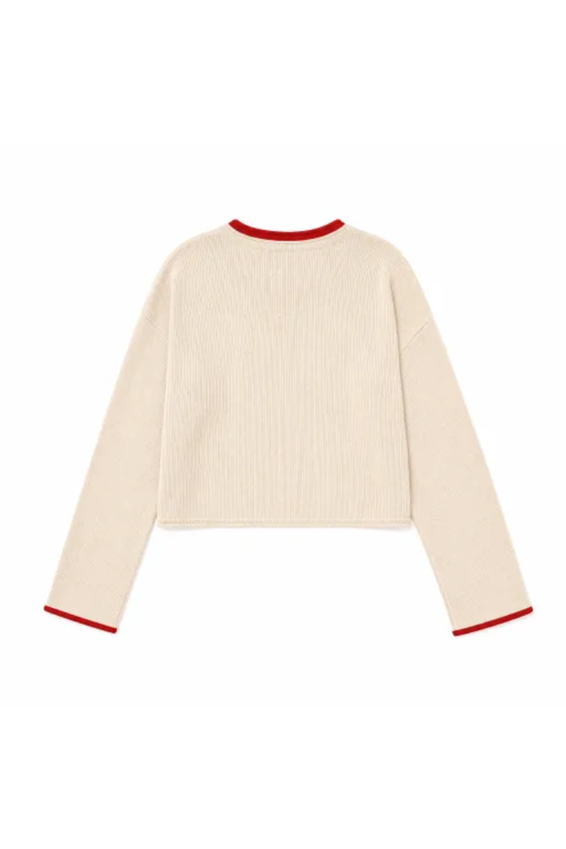 Women Spring Faux Layered Cropped Flare Sleeve Knit Sweater