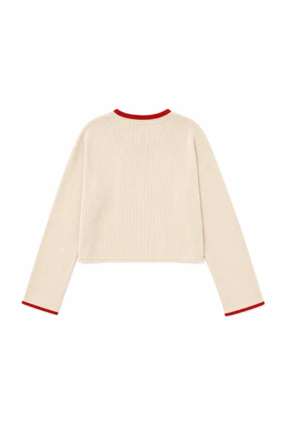 Women Spring Faux Layered Cropped Flare Sleeve Knit Sweater