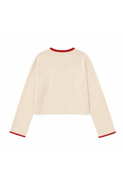 Women Spring Faux Layered Cropped Flare Sleeve Knit Sweater