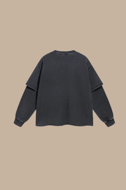 Men's Cotton Retro Faux Two-piece Pullover