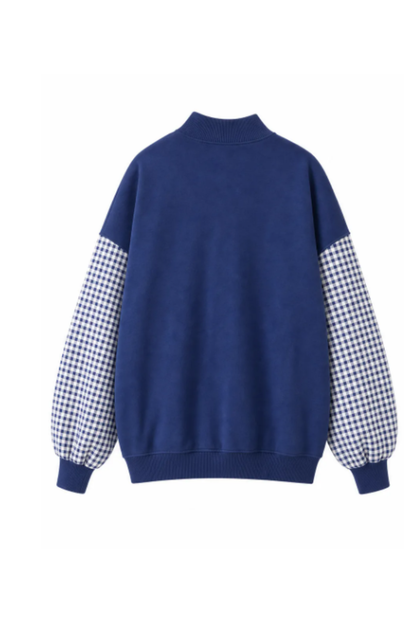 Women Fall Gingham Sleeve Mock Neck Oversized Sweatshirt