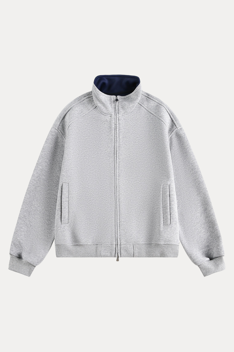 Unisex American Retro Stand Collar Zip Loose Hoodie Cleanfit