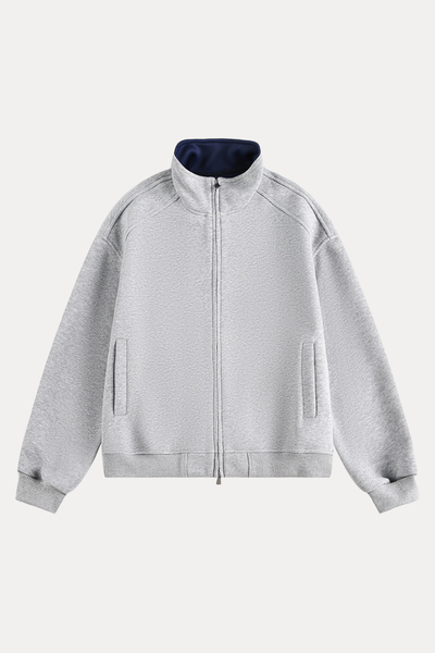 Unisex American Retro Stand Collar Zip Loose Hoodie Cleanfit