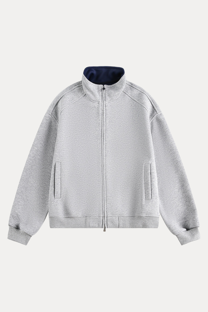 Unisex American Retro Stand Collar Zip Loose Hoodie Cleanfit