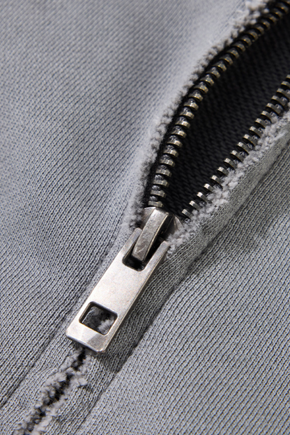 Unisex Fall Clothing Washed Raw Edge Zip Sweatshirt Jacket