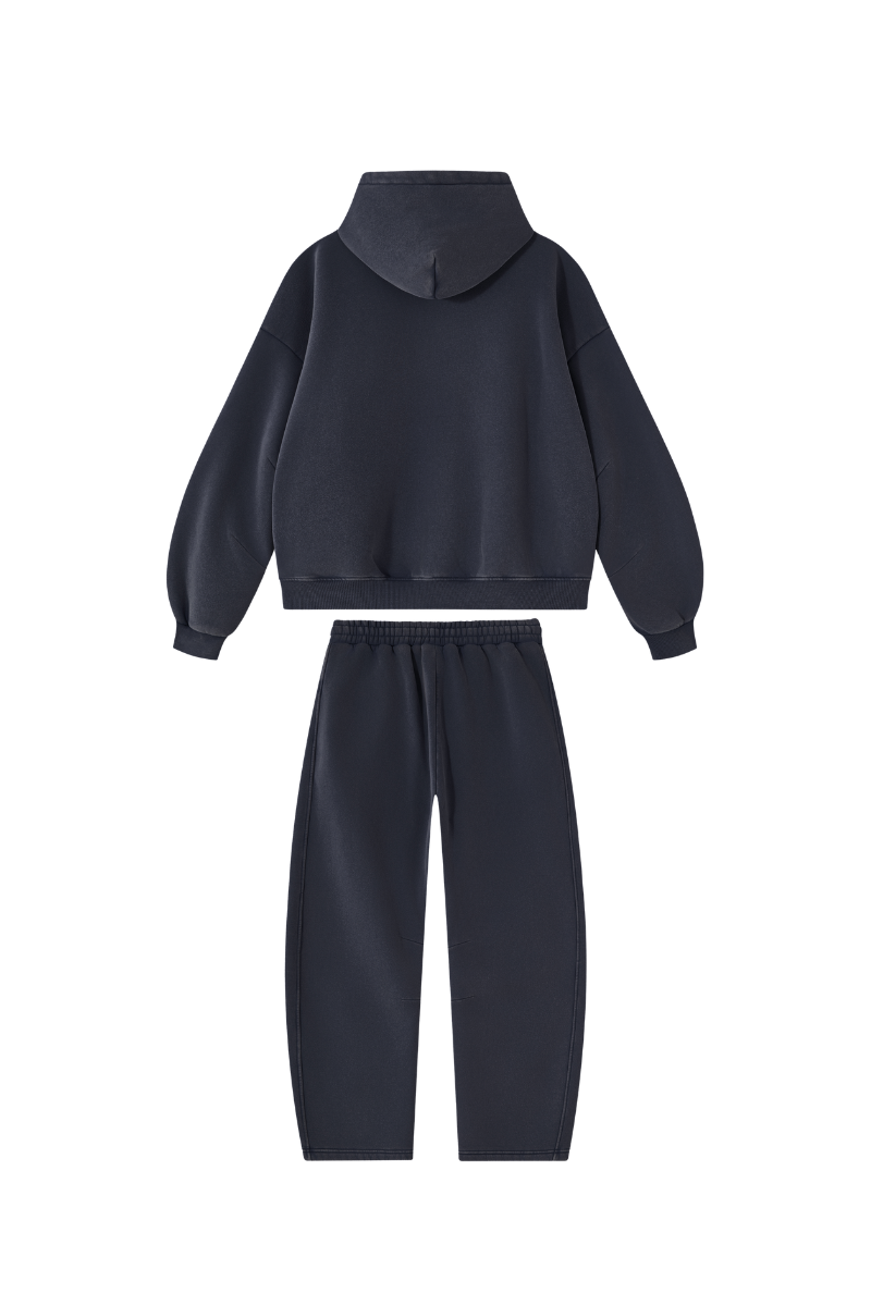 Men Fall Clothing Faded Fleece Hoodie & Wide-Leg Pants Set